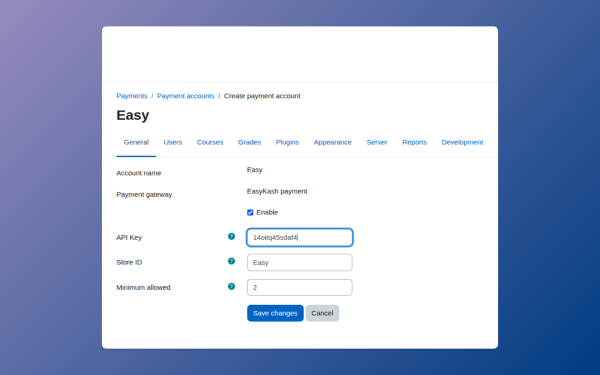 Moodle EasyKash Enrolment